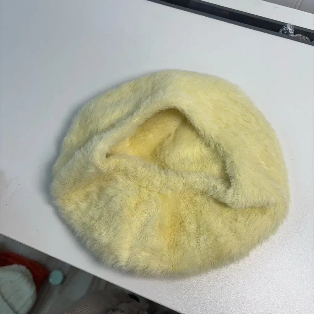 Free People YELLOW Fuzzy beret Hat
